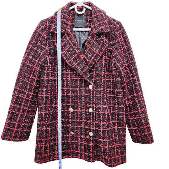 Bagatelle Collection Tweed Jacket Pea Coat Size S Women's Red Black Plaid - Picture 7 of 11
